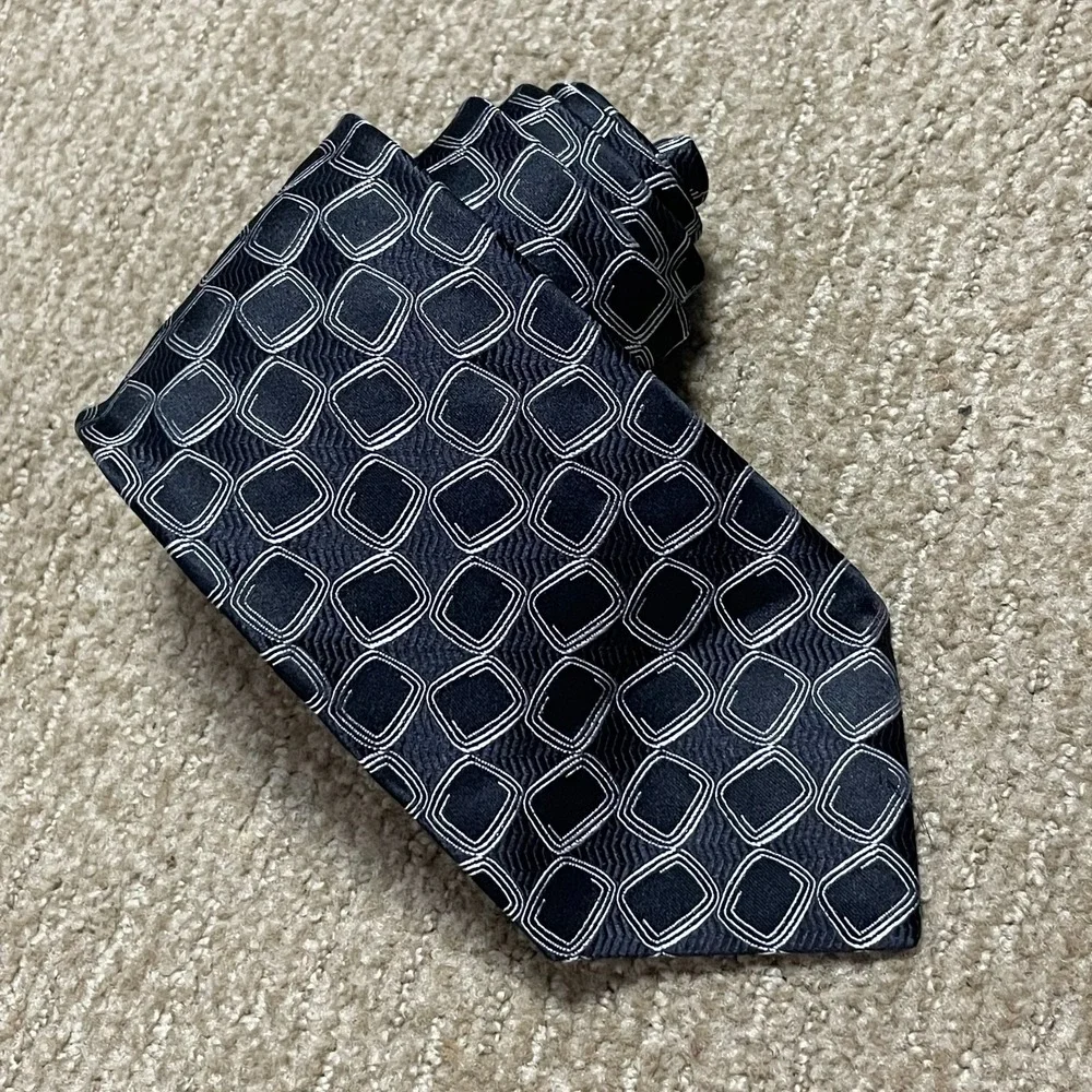 Giorgio Armani Italy Black Silver Silk Tie Designer‎ Executive Minimalist